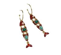1 par de pendientes de aro largos esmaltados con borlas de vintage para mujer, aleación chapada en oro, ligeros, cómodos para uso informal y de fiesta