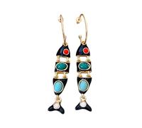 1 par de pendientes de aro largos esmaltados con borlas de vintage para mujer, aleación chapada en oro, ligeros, cómodos para uso informal y de fiesta