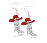 1 Par De Pendientes De Bota De Vaquero Rojo, Pendientes De Vaquero Para Mujer, Pendientes De Bota De Vaquero, Pendientes Rojos, Pendientes De Sombrero