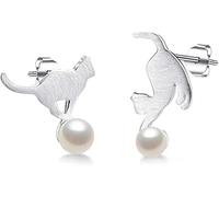 1 par de pendientes de botón de plata con perlas de imitación asimétricas para gatos, pendientes para gatos con animales adorables para las mujeres Lovely And Professional