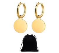 1 par de pendientes de disco, incluye 1 bolsa de almacenamiento negra, pendientes de aro dorados para mujer, pendientes dorados para mujer, pendientes de aro de oro, adecuados para mujeres, Acero