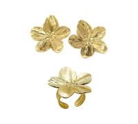 1 Par De Pendientes De Flores Y 1 Pieza De Anillo De Flores, Joyería Vintage, Pendientes Sencillos Elegantes, Anillo Abierto, Joyería De Mujer, Joyería De Moda