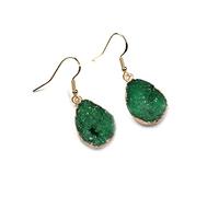 1 par de pendientes de gota únicos, pendientes de cristal de ágata de piedra natural, pendientes colgantes de joyería hechos a mano para mujer, verde
