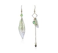 1 par de pendientes de mariposa, pendientes asimétricos, pendientes colgantes con gancho de alas de libélula, accesorios de decoración para los oídos (verde), 8 * 1,6, 9,8 * 1,4 cm, Acero aleado