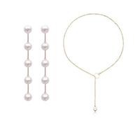 1 par de pendientes de perlas, 1 cadena de perlas, pendientes largos de perlas, pendientes de borla, juego de pendientes para mujer, talla única, Acero aleado