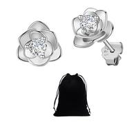 1 par de pendientes de rosa equipados con 1 bolsa de almacenamiento negra, pendientes de plata, pendientes de plata para mujer, para madres, hijas, esposas, amigas, No