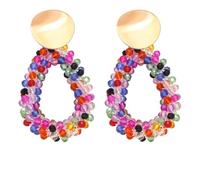 1 par de pendientes hechos a mano con cuentas en forma de gotas de agua para mujer, chapados en oro, aretes trenzados Orbellen, Piedra