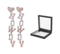 1 par de pendientes para niña, 1 caja de joyas, pendientes de mezclilla, pendientes divertidos, pendientes largos con letras de colores, talla única, Acrílico