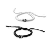 1 par de pulseras a juego para parejas, pulseras ajustables de hilo tejido en blanco y negro para novio, novia, regalo para él y ella, símbolo de relación ideal para aniversario y S, Medium, fibra
