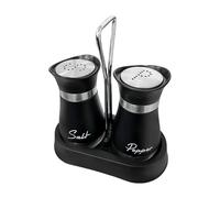 1 par de saleros y pimenteros con 1 estante, utensilios de cocina, salero de acero inoxidable de cristal, botella de especias negra para la cocina, camping