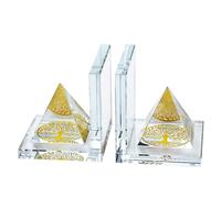 1 par de sujetalibros de cristal moderno para estantes, diseño de pirámide de cristal del árbol de la vida, soporte antideslizante para libros, tapón decorativo resistente, 3.5 x 3.5 x 4 pulgadas