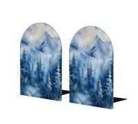 1 par de sujetalibros de madera para estantes con pintura de paisaje, bosque, montaña, sujetalibros, metal resistente, tapón decorativo para libros, para el hogar, oficina, biblioteca, escuela (17 x