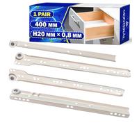 1 Par Guias Correderas para Cajones 400 mm H20 mm x 0,8 mm - Blancas Rieles para Cajones Tienen una Extensión Parcial de 313 mm - Garantía de 10 Años - MONTERAL