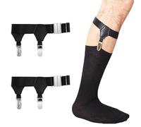 1 par Ligas de Calcetines Clips Dobles de Metal, Ligas De Calcetines, Gothic Punk Ajustable Pierna Liguero Cinturón,Tirantes Elásticos Ajustables para Calcetines de Vestir Formales,Negro,2,50 cm