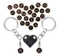 1 Par Llaveros Pareja Corazon para Novios, Llaveros de Bloques de Construcción de Amor, Con 26 Piezas De Accesorios Del Alfabeto Inglés, Regalo de San Valentin, Aniversario y Cumpleaños (Negro)