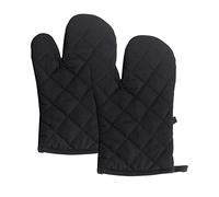 1 Par Manoplas de Horno Guantes de Cocina Resistentes al Calor Oven Gloves de Suave Algodón para Chimenea Barbacoa Cocinar Microondas, Negro