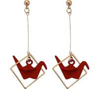 1 Par pendientes de grulla de papel pendientes mujer originales originales mujer aretes con grullas de papel joyería de buena suerte aretes rojos ropa chica