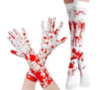 1 Pares Calcetines Manchados de Sangre de Halloween y 1 Pares Guantes de Sangre, Calcetines Teñidos Calcetines Altos Sangrientos Halloween sobre la Rodilla Y Guantes Sangrientos, Disfraz Halloween