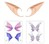 1 Pares Orejas de Elfo Orejas de Hadas Orejas de Mariposa con 2 Piezas Tatuaje Temporal de Mariposa Elf Ears Orejas Puntiagudas para Halloween Navidad Carnaval Cosplay Mascarada Accesorios de Disfraz