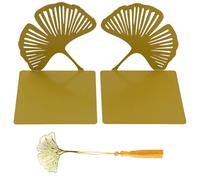 1 Pares Sujeta Libros Estanteria de Metal de Alta Resistencia, Sujetalibros de Servicio Pesado para estantes, Gingko Juego de 2 Decorativos de Metal Dorado, Trae un marcapáginas de Ginkgo