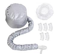 1 PC Bonnet Hood Hair Dryer Attachment y cinco gorros de baño transparentes, gorro de secado de cabello de longitud de manguera estirable, vaporizador de cabello para acondicionamiento profundo (gris)