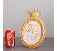 1 PC Estilo de lujo Corona de oro Decoración Creativa Imagen de resina Marco de escritorio Marco de foto Regalo Decoración de la boda en casa 1903, Oval 7 pulgadas