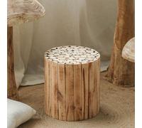 1 Pcs Columna Decorativa de Madera，Taburete Altos De Cocina，Taburetes de Teca Maciza, Soporte para Flores o mesita de Noche para salón(Size:28cmDx 28cmWx 30cmH(11"Dx11"Wx11.8"H）,Color:beige antiguo)