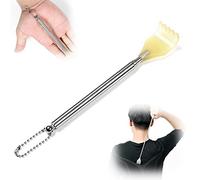 1 Pcs Mano Rascador Espalda, Rasca Espalda Extensible, Rasca Espalda Madera, Rascadores de Espalda, Raspador de Espalda Portátil para Masaje de Cabeza, Espalda, Piernas y Otras Cosquillas, Plata