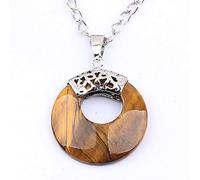 1 PCS Natural Tiger Eye Stone Round Hollow Forma Colgante Joyería Vintage