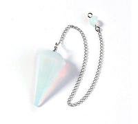 1 PCS Plateado Opalite Opal Stone Hexagon Pyramid Reiki Colgante con Cadena Amuleto