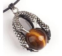 1 PCS Plateado Plateado Dragón Garra Natural Tigre Ojo Piedra Redondo Bead Colgante Joyería Vintage