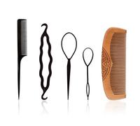 1 Peine De Madera Tallada Y 4 Tornados Para El Cabello, Herramientas Para Peinar El Cabello, Peines De Peluquería, Peines De Madera Para Masaje Capilar, Trenzadores Para El Cabello