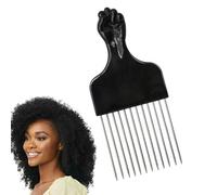 1 peine de pelo afro de metal liso redondo con punta de diente negro para rizos afro peine afro peine de pelo esponjoso para rizos naturales, pelo rizado natural y barba grande afro