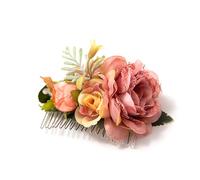 1 peines para el pelo de novia y boda, tocado con flores, peineta para el pelo, peineta bohemia con rosa de flores de seda, elegante accesorio de boda para mujeres y mujeres, color rosa