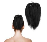 1 peluca con clip para coleta, trenzas cortas y rectas, para mujeres y niñas (negro)
