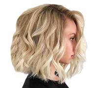 1 peluca corta y rizada para mujer, peluca bob, peluca corta ondulada, peluca rubia, diadema de fibra química de oro marrón, adecuada para desplazamientos, fiestas, cumpleaños (35 cm)