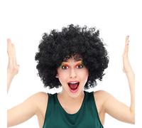 1 peluca corta y rizada, peluca africana de moda, esponjosa y transpirable, peluca de payaso, accesorios de disfraz hippie, peluca negra, utilizada para Halloween, fiestas temáticas