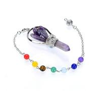 1 péndulo de ángel de piedra de cristal blanco natural con 7 cuentas de cadena de chakras, joyería Reiki