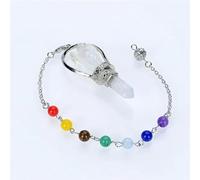 1 péndulo de ángel de piedra de cristal blanco natural con 7 cuentas de cadena de chakras, joyería Reiki
