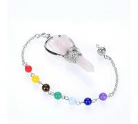 1 péndulo de ángel de piedra de cristal blanco natural con 7 cuentas de cadena de chakras, joyería Reiki