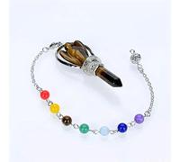 1 péndulo de ángel de piedra de cristal blanco natural con 7 cuentas de cadena de chakras, joyería Reiki