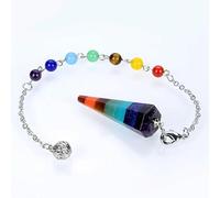 1 péndulo de piedra de 7 chakras de cristal morado en capas de lapislázuli aventurina ojo de tigre radiestesia Reiki con cadena de cuentas