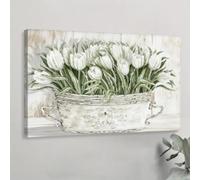 1 pezzo di fiori di tulipano bianco, dipinti su tela, poster su tela, per camera da letto, soggiorno, corridoio, arredamento della stanza, 50x70 cm senza cornice