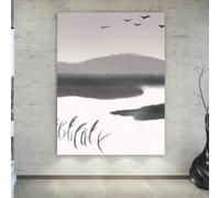 1 pezzo di stampa artistica moderna su tela, stile lavato con inchiostro bianco e nero, paesaggio naturale con montagne, stampa artistica astratta, decorazione 50x70 cm senza cornice