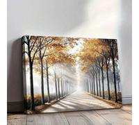 1 pezzo di stampe su tela con paesaggio autunnale nebbioso della foresta, arte murale, stampa su strada alberata, luce del sole attraverso gli alberi, decorazione naturale, cornice 50x70 cm