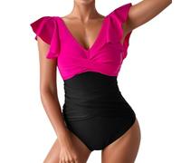 1 Piece Women Swimsuit Ruffle Slimming Bathing Suit High Waist, Army Green, XXL(Hot Pink,XXL)