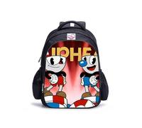 (1 pieza 004) Mochila de 16 pulgadas con diseño de juego Cuphead Mugman para niños, mochilas escolares