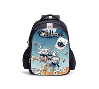 (1 pieza 011) Mochila de 16 pulgadas con diseño de juego Cuphead Mugman para niños, mochilas escolares