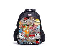 (1 pieza 018) Mochila de 16 pulgadas con diseño de juego Cuphead Mugman para niños, mochilas escolares