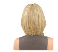 1 pieza 12 pulgadas Festival de primavera y verano peluca corta rubia Beige puntiaguda Bob adecuada for el pelo liso sintético las mujeres